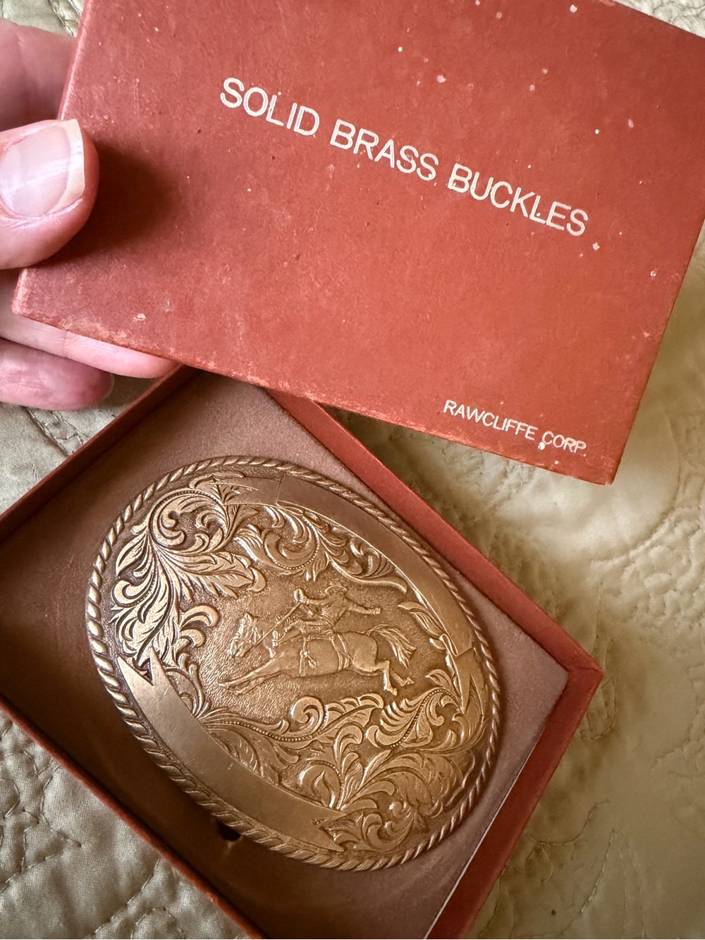 VTG 70s 80s Rawcliffe Solid Brass Rodeo Bronco Belt Buckle Antique Brass Finish